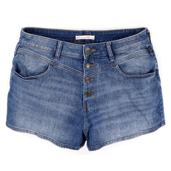 SO‎ Curvy Mom Jean Shorts Juniors Sz 11/30 Blue Cotton High Rise Button Up Front - Picture 1 of 6